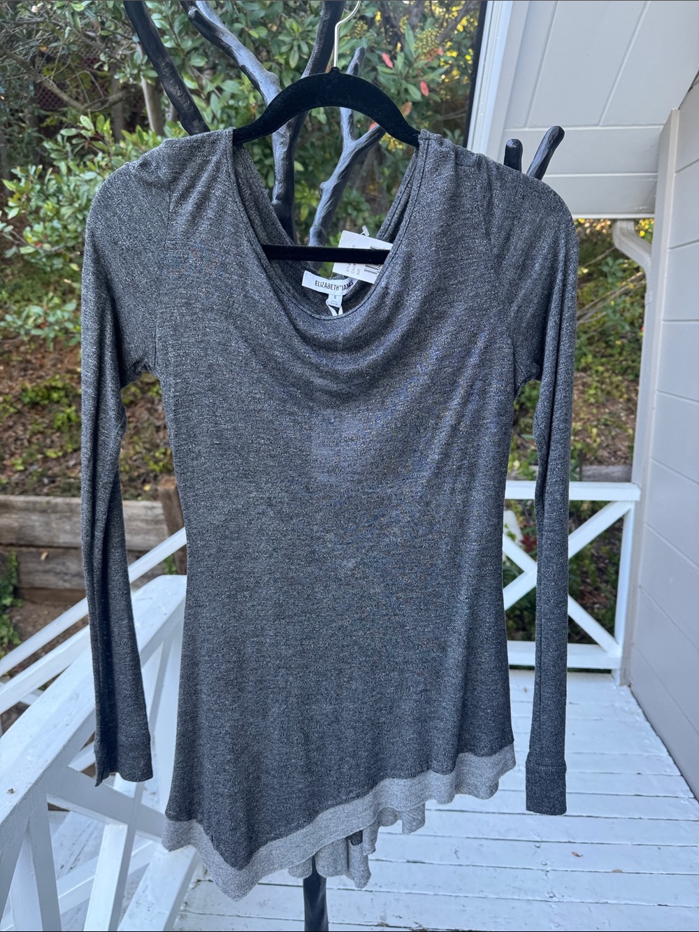 Elizabeth and James Heather Gray Long-Sleeve Drape Neck Top